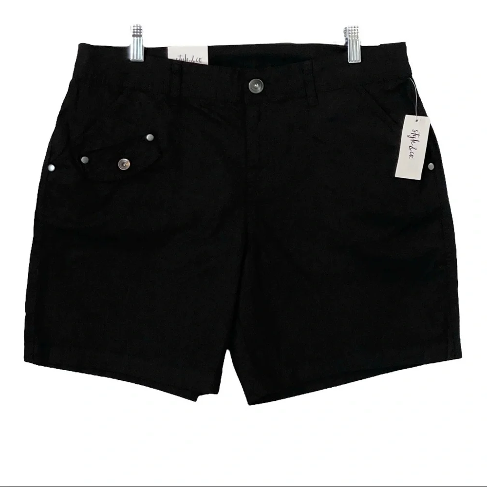 🌺 Style & Co Mid Rise Black Cotton Classic Modest Shorts Size 10 NWT